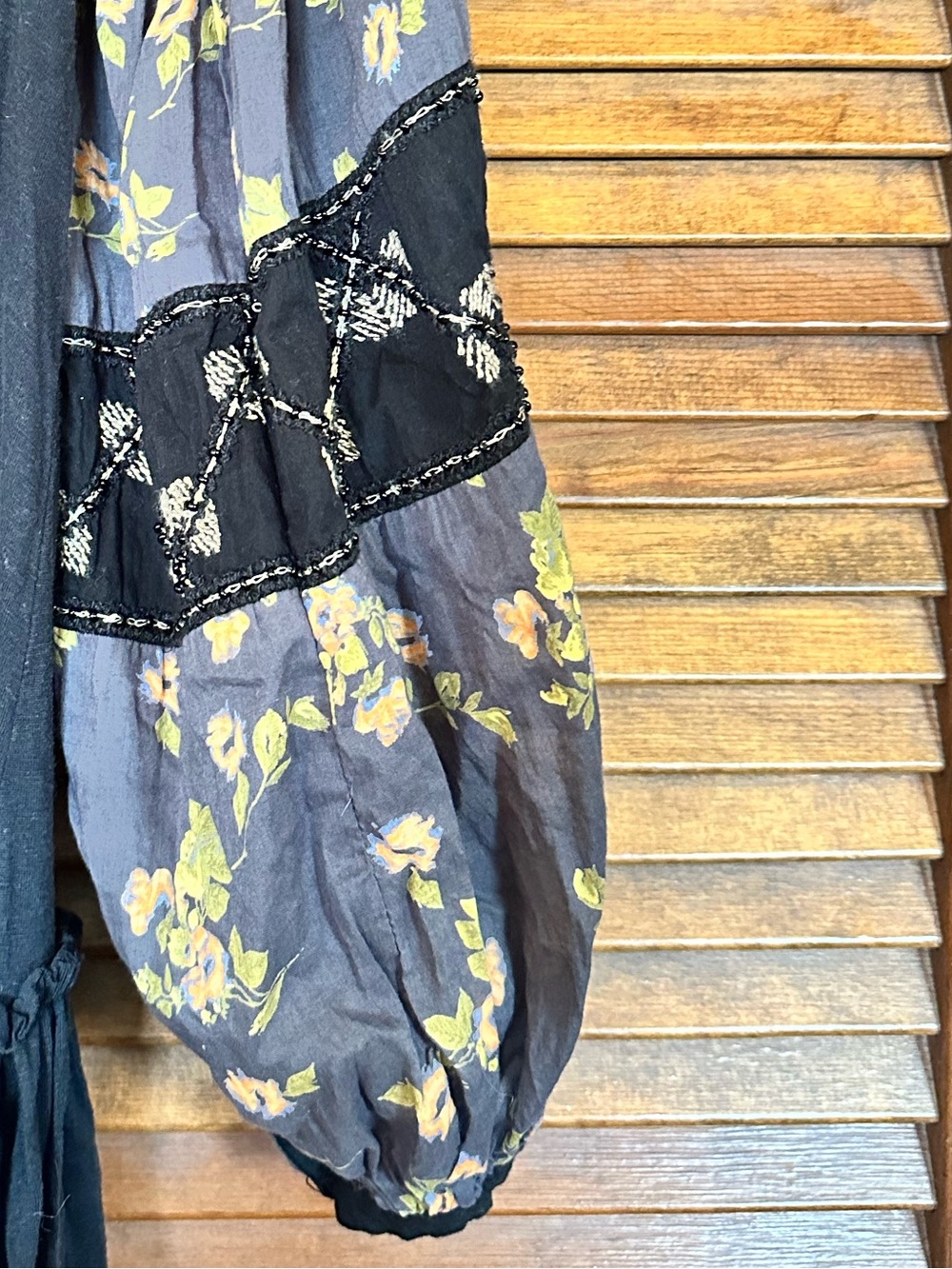 Free People Mix it Up Black Mini Tunic Dress with Floral Balloon Sleeves - Picture 8 of 14